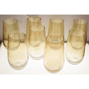 8 Pier One Crackle Lusterware Stemless Wine Hiball Glasses Drinking Amber Tall